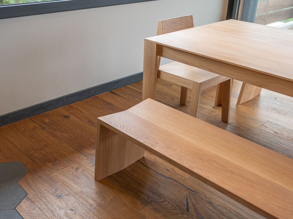 MéliMélo Tisch und PAP Bank aus Eiche - Set aus Tisch und Bänke aus Eichenholz